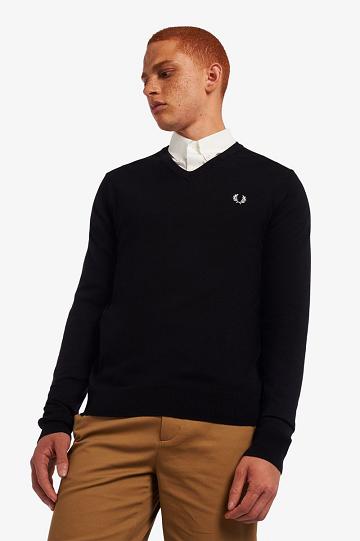 Fred Perry Classic V Neck Jumper Miesten Neuleet Mustat | FI 1757QMAZ